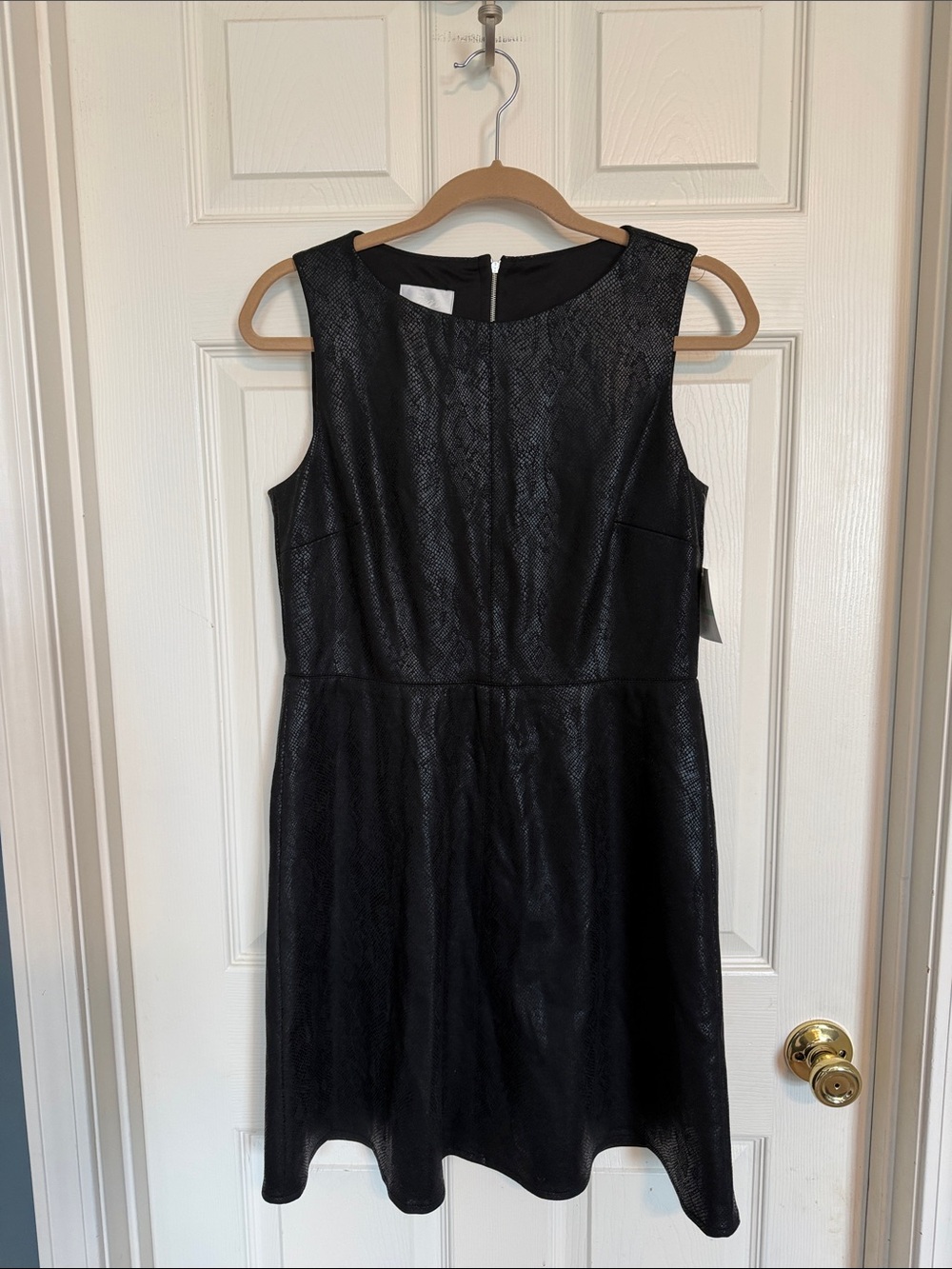 Donna Morgan Black Sleeveless Faux-Leather Fit & Flare Dress